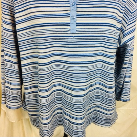 Y2K Classic Elements Plus Size 20 22 Blue Striped Shirt Top Collared Stretch - Picture 3 of 7